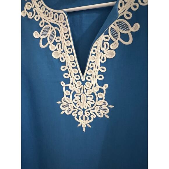 Jones New York Blue White Embroidered Linen Tunic Top Sz L Beach Resort Summer - Picture 2 of 8